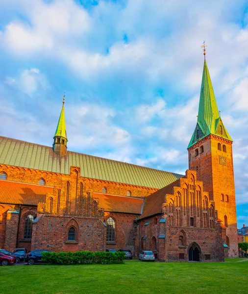 Вид Закат Церкви Святого Иакова Хельсингоре Дания — стоковое фото
