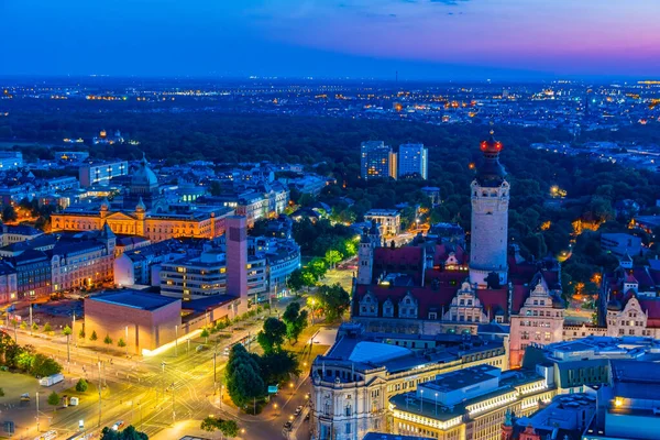 Закат Панорамный Вид Новую Ратушу Окрестности Лейпциге Германия — стоковое фото