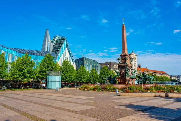 Vista Fonte Mendebrunnen Cidade Alemã Leipzig — Fotografia de Stock