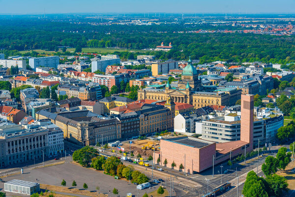 Panorama view of the Federal Administrative Court and its neighborhood in Leipzig, Germany.