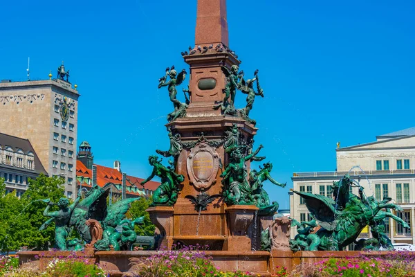 Veduta Della Fontana Mendebrunnen Nella Città Tedesca Lipsia — Foto Stock