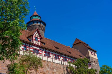 Nurnberg, Almanya 'daki Kaiserburg şatosunun manzarası.