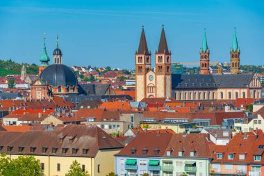 Alman şehri Wurzburg Panorama Manzarası.