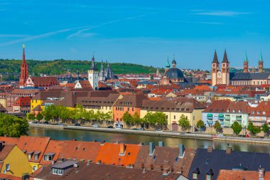 Alman şehri Wurzburg Panorama Manzarası.