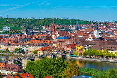 Alman şehri Wurzburg Panorama Manzarası.