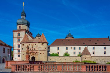 Wurzburg, Almanya 'daki Marienberg kalesinin iç avlusu..