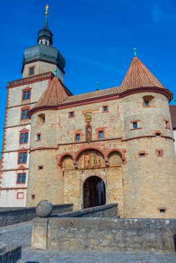 Wurzburg, Almanya 'daki Marienberg kalesinin iç avlusu..