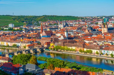 Alman şehri Wurzburg Panorama Manzarası.