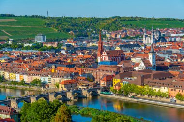 Alman şehri Wurzburg Panorama Manzarası.