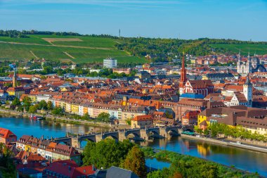 Alman şehri Wurzburg Panorama Manzarası.