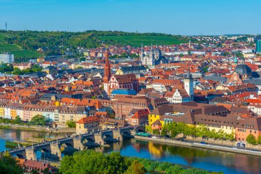 Alman şehri Wurzburg Panorama Manzarası.