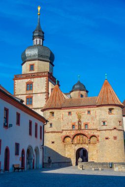 Wurzburg, Almanya 'daki Marienberg kalesinin iç avlusu..