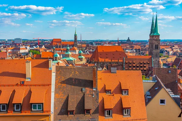 stock image Aerial view of Nurnberg dominated by sankt sebaldus kirche, Germany.