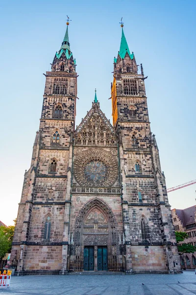 Zonsopgang Uitzicht Kathedraal Saint Lorenz Nurnberg Duitsland — Stockfoto