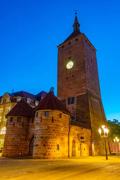 stock image Night view of the Weisser turm in Nurnberg, Germany..