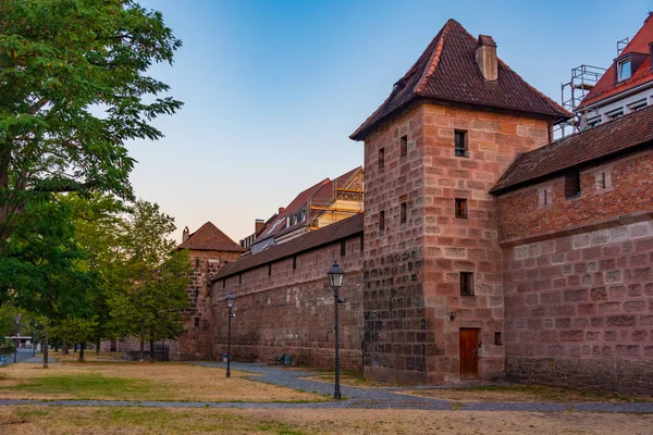 Stock image Sunrise view of the medieval fortification of the german city Nurnberg.