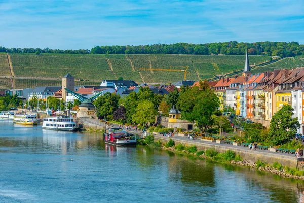 stock image Colorful houses at waterfront of Main river in Wurzburg, Germany.