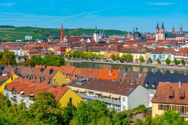 stock image Panorama view of German town Wurzburg.