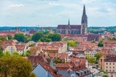 Alman kenti Regensburg 'un çatı manzarası.