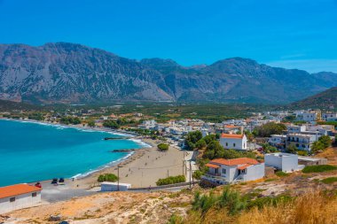 Yunanistan 'ın Girit adasındaki Pachia Ammos köyünün Panorama manzarası.