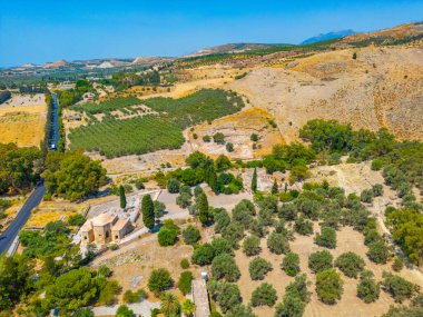 Yunanistan 'ın Girit kentindeki Gortyna Arkeoloji Alanının Havadan Görünümü.