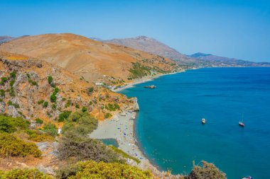 Yunan adası Girit 'teki Preveli plajının Panorama manzarası.