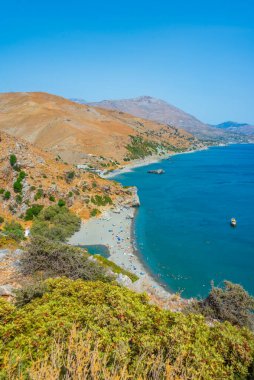 Yunan adası Girit 'teki Preveli plajının Panorama manzarası.