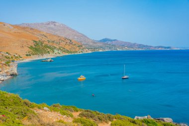 Yunan adası Girit 'teki Preveli plajının Panorama manzarası.