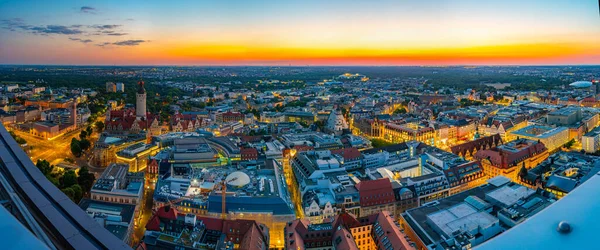 Solnedgång Panorama Utsikt Över Den Tyska Staden Leipzig — Stockfoto