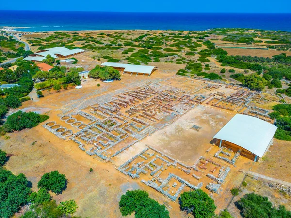 Aerial view of Malia Palace Archaeological Site at Crete island in Greece.