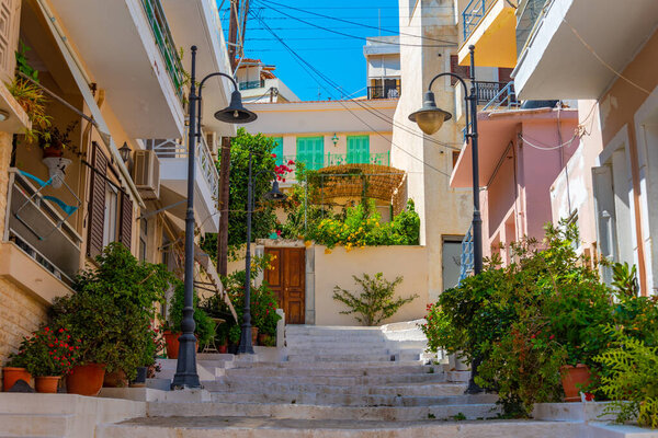Narrow street in Greek town Sitia at Crete.