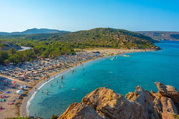 Pôr Sol Sobre Vai Praia Creta Grécia — Fotografia de Stock