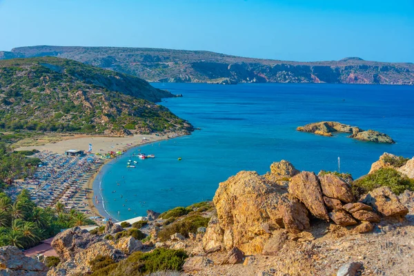Tramonto Sulla Spiaggia Vai Creta Grecia — Foto Stock