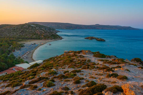 Solnedgång Över Stranden Vai Kreta Grekland — Stockfoto