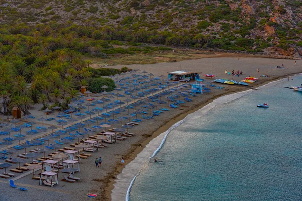 Puesta Sol Sobre Playa Vai Creta Grecia — Foto de Stock