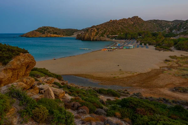 Puesta Sol Sobre Playa Vai Creta Grecia — Foto de Stock