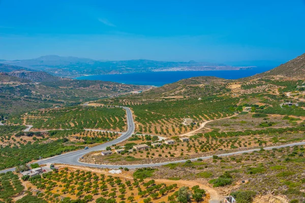 Strada Che Attraversa Campagna Dell Isola Greca Creta — Foto Stock