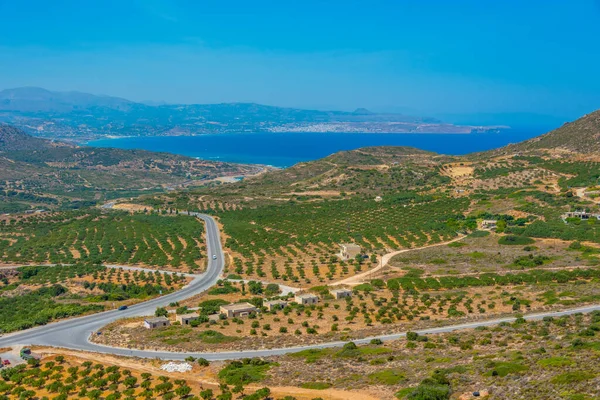 Strada Che Attraversa Campagna Dell Isola Greca Creta — Foto Stock