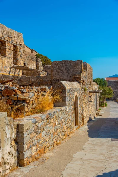 Yunan Adasındaki Spinalonga Kalesi Ndeki Eski Binalar — Stok fotoğraf