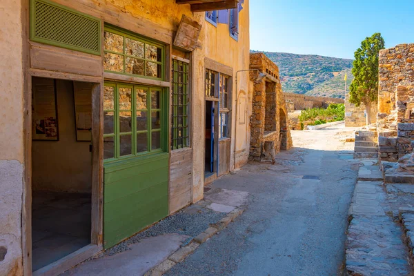 Antiguos Edificios Madera Fortaleza Spinalonga Isla Griega Creta — Foto de Stock