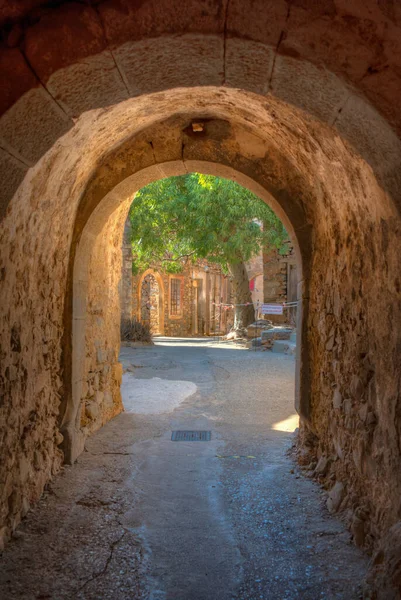 Старовинні Будівлі Фортеці Спіналонга Грецькому Острові Крит — стокове фото