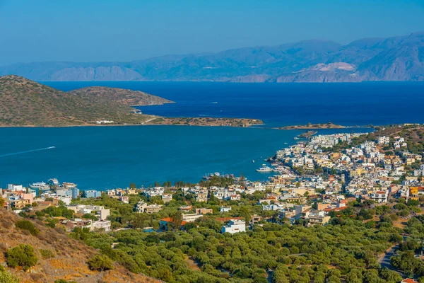 Panorama Pohled Město Elounda Krétě Řecko — Stock fotografie