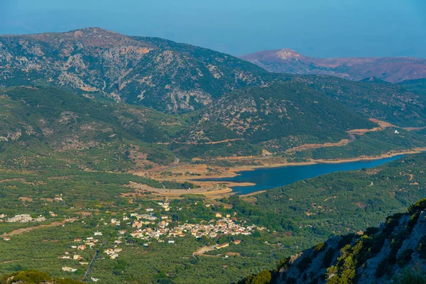 Vista Panoramica Sulla Campagna Cretese Con Diga Aposelemis Grecia — Foto Stock