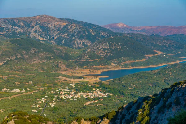 Vista Panoramica Sulla Campagna Cretese Con Diga Aposelemis Grecia — Foto Stock