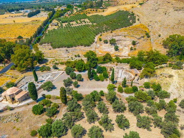 Aerial view of Archaeological Site of Gortyna at Crete, Greece.