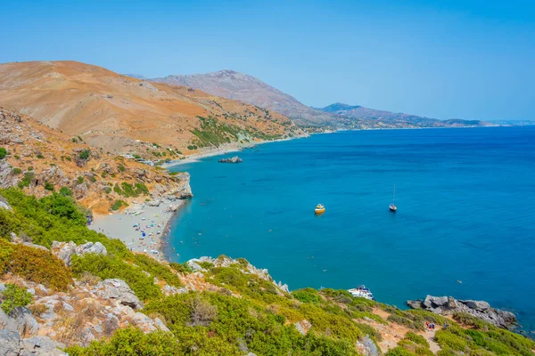 Vista Panorámica Playa Preveli Isla Griega Creta — Foto de Stock