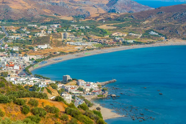 stock image Panorama view of Greek town Plakias at Crete island.