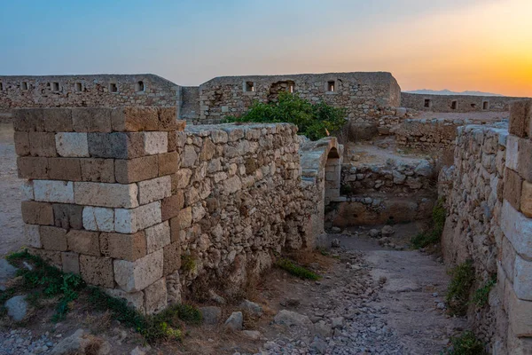 Zonsondergang Uitzicht Venetiaans Kasteel Fortezza Griekse Stad Rethimno Kreta — Stockfoto