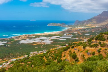 Yunanistan 'ın Girit kentindeki Falasarna plajının Panorama manzarası.