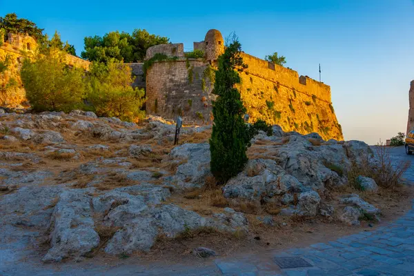 Zonsopgang Uitzicht Venetiaans Kasteel Fortezza Griekse Stad Rethimno Kreta — Stockfoto
